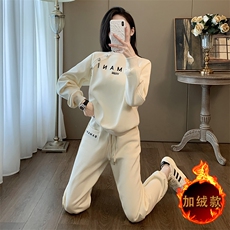 女秋冬新款加绒字母印花圆领卫衣卫裤套装，女装套装/套裙，江南