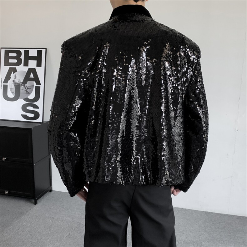 明星同款年会演唱会短款开衫短款西服外套男亮片西装夹克外套,男装西服,星座909