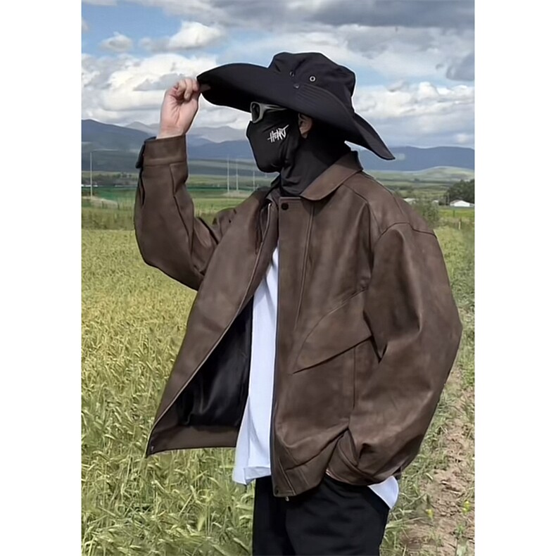 网图切片 美拉德复古皮衣男PU皮夹克机车服外套J8926-P85图片