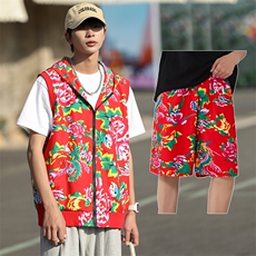 TZ002东北大花休闲连帽马甲坎肩背心男女团队服短裤运动套装汉服，男装牛仔裤，星座115A(原星座507）