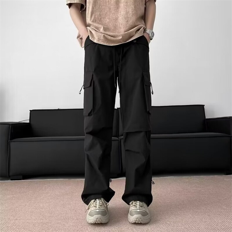2025新款直筒松紧腰休闲工装裤男女多口袋褶皱冲锋裤K346,男装工装外套,星座1108-1