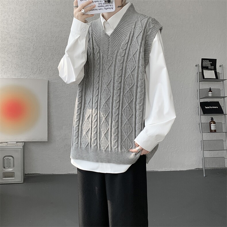 韩系叠穿复古麻花针织衫马甲男学院风早秋穿搭上衣服背心9097P58,男装背心/马甲,电商B312