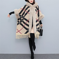 芷墨时尚简约气质韩版斗篷外套中长款连帽显高显瘦加厚针织大衣女，女装毛呢外套，芷墨服饰