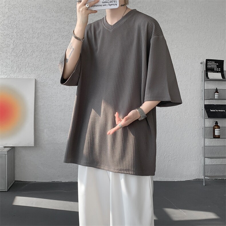 8XL-M短袖肌理感冰丝凉感T恤特大码鸡心领半袖纯色体恤DX1216/P28,男装T恤,电商B238
