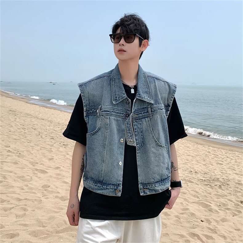 F289-P652024夏季新款牛仔马甲男潮牌宽松无袖坎肩背心现货,男装背心/马甲,星座512-6