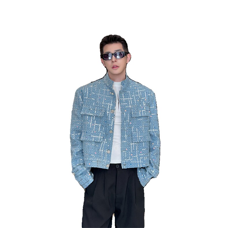 新款牛仔亮片外套夹克男潮,男装夹克,星座1111（原C206）
