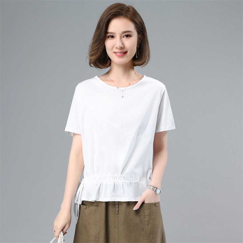 2023年春夏季新款潮韩版套头圆领T恤女短袖时尚休闲百搭纯色上衣,女装T恤,简韵佳
