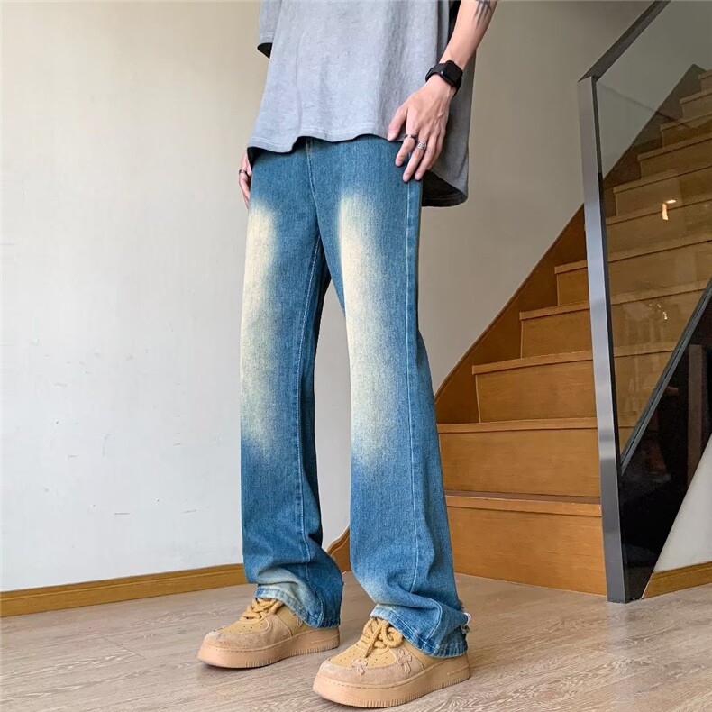 美式vibe裤子高街水洗牛仔裤男设计感小众拉链裤B9005P42,男装牛仔裤,星座1116-2