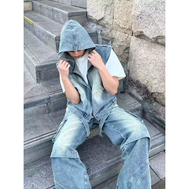 2025美式复古小众水洗做旧设计感牛仔马甲背心,男装背心/马甲,星座410-6（原星座1304-1）
