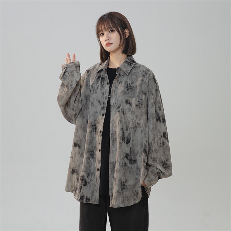 XZ301AC901早秋新款中性简约宽松水墨画渐变百搭长袖衬衫P50控70,男装衬衫,星座301A