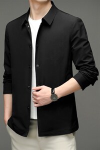 2023秋季新款长袖夹克男薄款翻领上衣中年男士商务休闲时尚外套图片