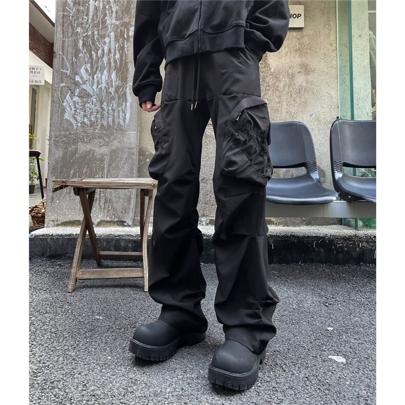 美式高街vibe痞帅机能褶皱大口袋工装裤男宽松直筒休闲长裤DH967,男装休闲裤,星座506