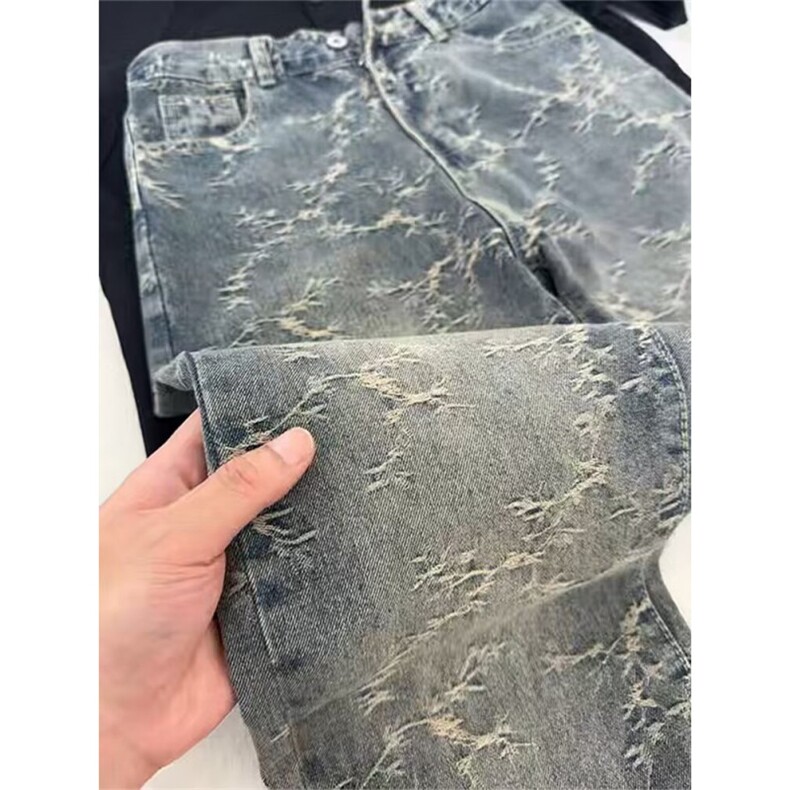 高街荆棘提花牛仔裤新款弯刀裤直筒休闲嘻哈裤子潮K71006-P42网图,男装牛仔裤,电商B245