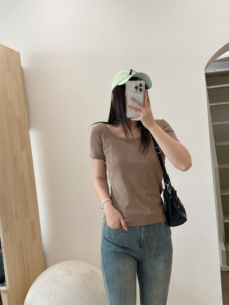多色螺纹棉双U半袖,女装T恤,沐策羊绒