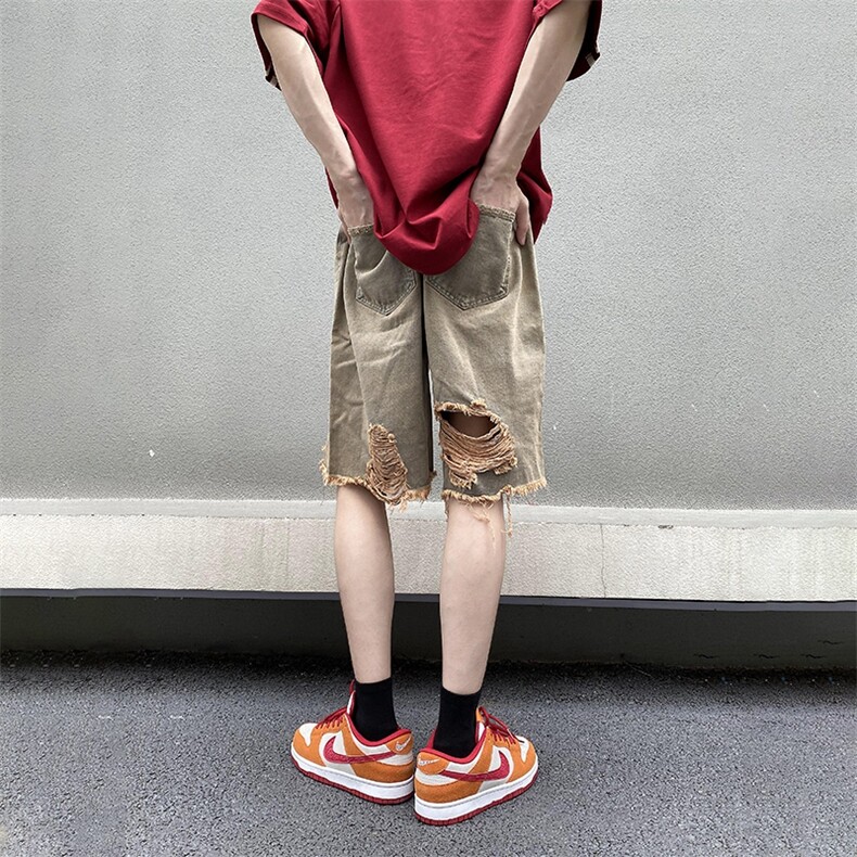 美式高街宽松流苏牛仔五分裤潮流休闲短裤A161-S2329-P46,男装牛仔裤,电商A161