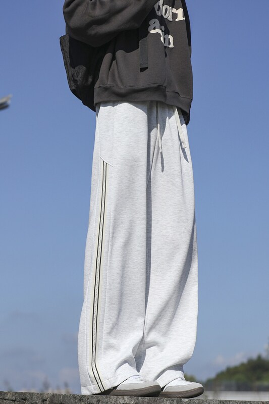织带拼接休闲裤男款春秋宽松直筒卫裤美式垂感阔腿长裤K7902-P35,男装休闲裤,星座505-3