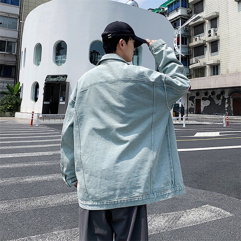 白色复古牛仔外套水洗做旧美式翻领衣服春季工装夹克JK890-P68,男装夹克,星座1103-3