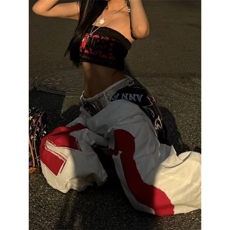 水洗做旧字母印花阔腿弯刀牛仔裤男女宽松美式设计垂感松弛感裤子,男装牛仔裤,四季星座505
