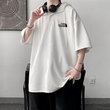 LD54232-P45连帽短袖t恤男大码胖子带帽五分袖中袖大皂风，男装T恤，电商A040