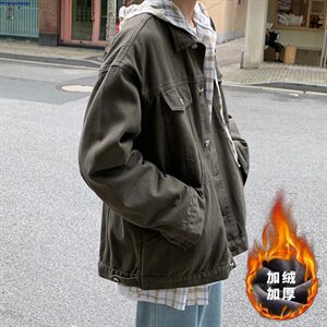 加绒厚款复古港夹克工装外套宽松牛仔衣HY02TP80控108常规款TP60图片