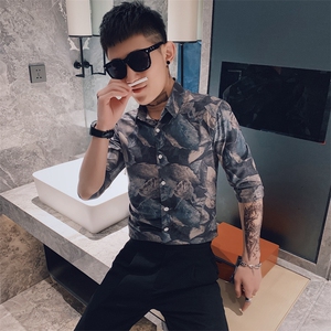 312A-235-P55 新款社会小伙中袖衬衫韩版潮流男士五分袖衬衣B图片
