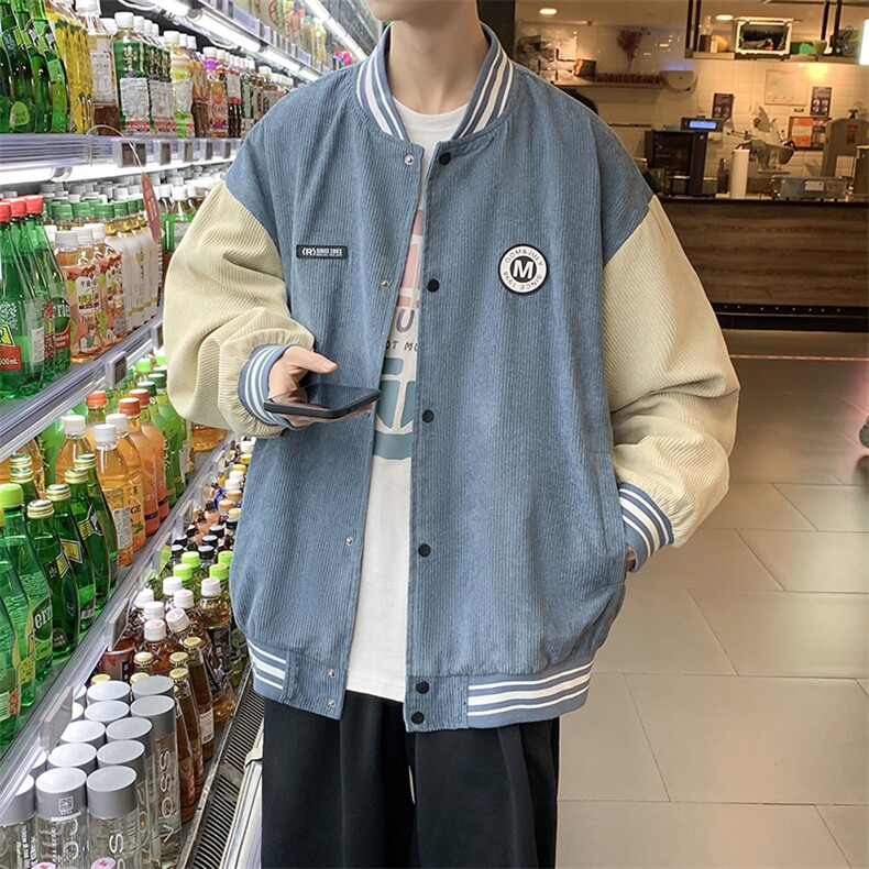 2025春装新款灯芯绒潮流百搭无领棒球服夹克外套D201-DM94-P70,男装夹克,电商D321-1