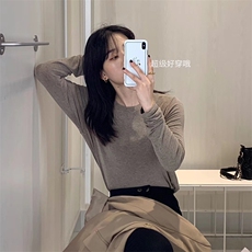 圆领高级感长袖纯色长袖宽松上衣，女装针织衫/毛衣，洛丽兰可