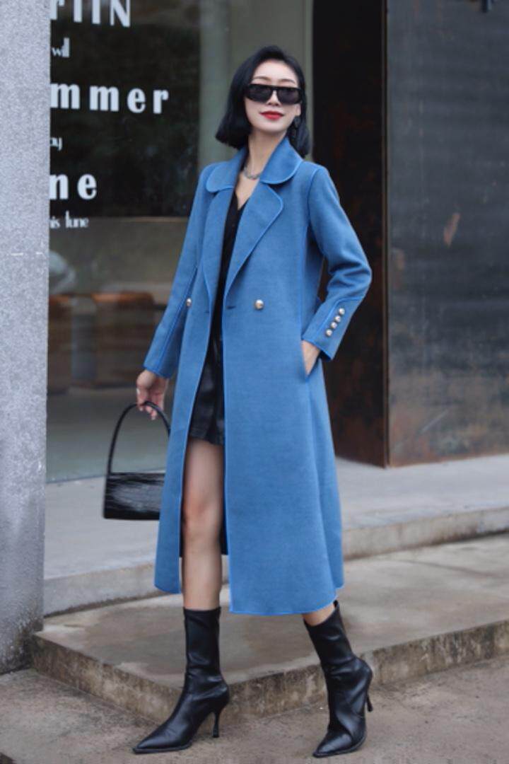 文秀家2021新款双面羊绒克莱因蓝大衣，其它，陆氏青云