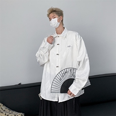 新中式龙纹印花风衬衫男长袖休闲痞帅衬衣外套C158P50，男装衬衫，星座1116-2