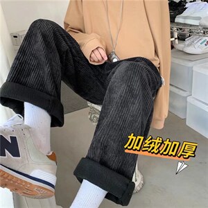 韩灯芯绒阔腿裤男女秋冬新款高腰季垂感加绒B324P38常规30图片