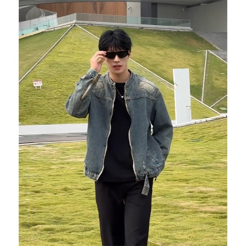 JK8637-P74美式潮牌高街浮雕异形机甲设计感牛仔外套,男装工装外套,电商B323A