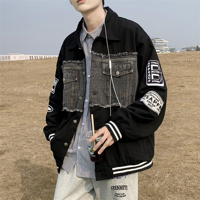 美式街头复古牛仔拼接外套男女秋季vintage工装夹克JK0889-P70,男装夹克,星座308B-1