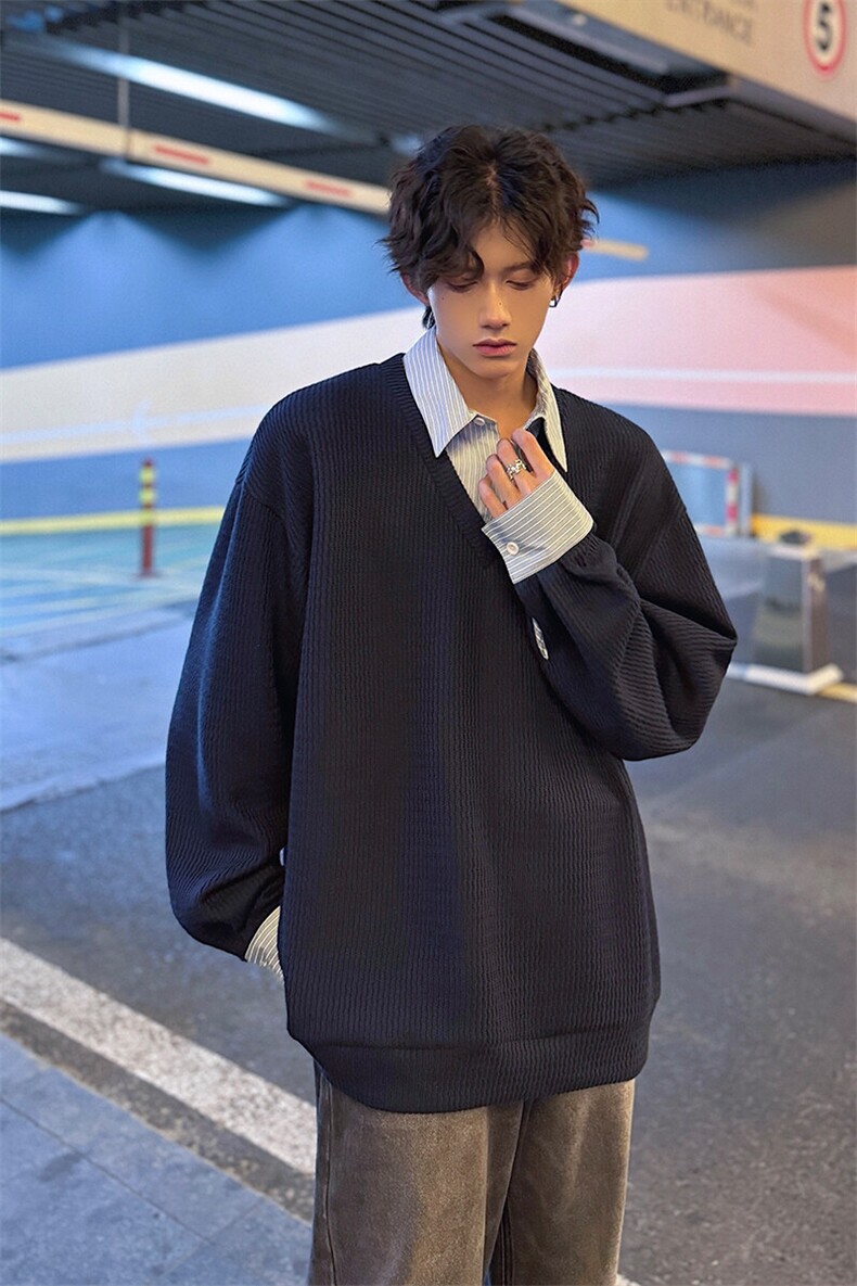 特P75无差价新款时尚潮流百搭假两件长袖卫衣-HW3587港风夜景,男装卫衣,电商A003