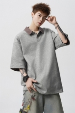 夏季假两件格子拼接短袖T恤男韩系休闲POLO衫上衣812-PL13-P48，男装T恤，星座812