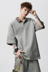 夏季假两件格子拼接短袖T恤男韩系休闲POLO衫上衣 812-PL13-P48图片