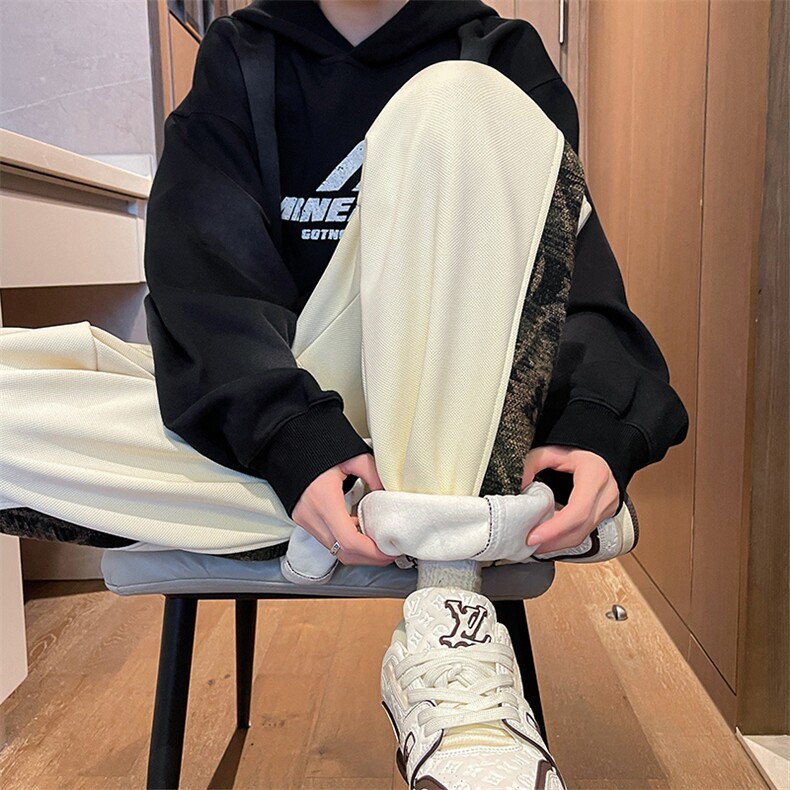 8XL-M民族拼接刺绣束脚卫裤男冬加绒加厚大码运动裤KZ024P45,男装休闲裤,电商B312