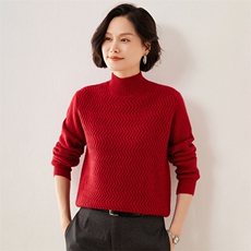 秋冬季新款舒适显瘦时尚百搭重磅七针加厚水波纹35%羊绒衫，女装羊绒衫，伊绒腾羊绒