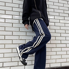 秋款男卫裤三条杠条纹字母图案印花直筒长裤h129P40，男装休闲裤，星座1013-1