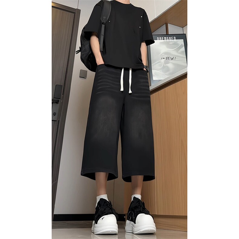 宽松七分裤子男抖音品质夏季美式复古水洗牛仔短裤-A2023TP38控68,男装牛仔裤,电商B241