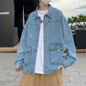 2024秋新款潮牌破洞牛仔外套男韩版宽松休闲百搭夹克衫JX135/P58图片
