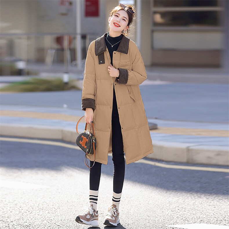 长款咖色羽绒服女2023冬季新款今年流行的小个子韩版气质简约小众,女装羽绒服,曼娅璐