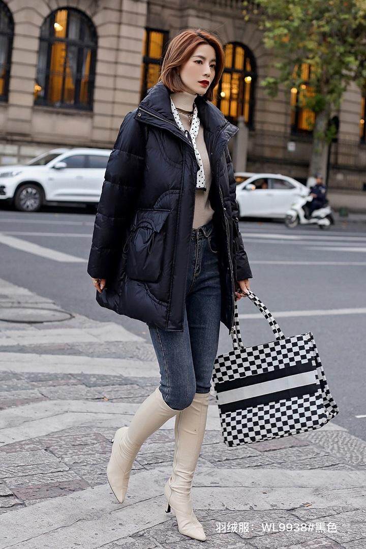 2021年冬季新款时尚修身显瘦中长款羽绒服现货供应，女装羽绒服，婉伦