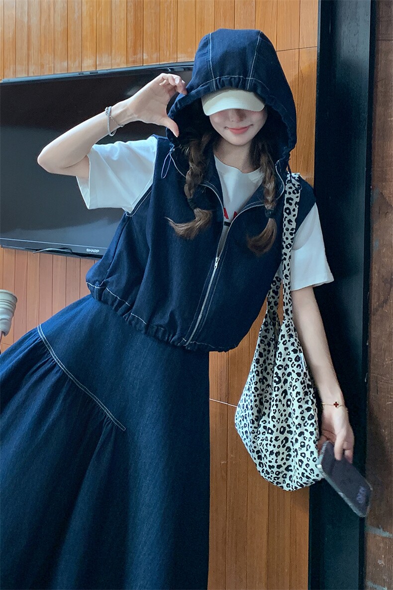 【2025春款】休闲牛仔裙马甲+牛仔裙套装088-7713p165k228,女装套装/套裙,2C088