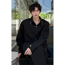 春装新款长袖衬衫男宽松设计感时尚金属拼接个性衬衣外套C2219，男装衬衫，星座1116A（原606A-3）