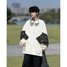 8XL-M春秋季圆领拼接撞色民族风卫衣男新款潮牌上衣服WY005P58，男装民族服装，电商B312