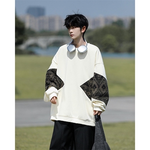 8XL-M 春秋季圆领拼接撞色民族风卫衣男新款潮牌上衣服WY005P58图片