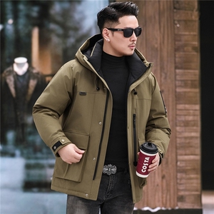 2025冬款男士工装羽绒服90白鸭绒+防风抗皱面料加厚通勤连帽外套图片