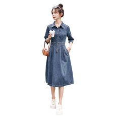时尚春季新款牛仔连衣裙修身显瘦长袖A字裙百搭气质女装，女装连衣裙，秋水欣儿