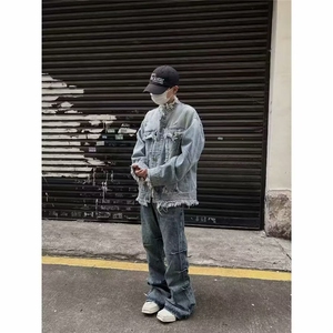 水洗做旧流苏毛边牛仔夹克男女复古潮牌休闲情侣外套上衣JK8896图片