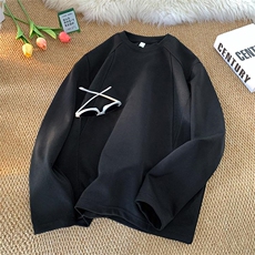 抖音得物品质美式高街重磅曼巴棉结构硬阔boxy版潮牌卫衣长袖T恤，男装T恤，电商A486